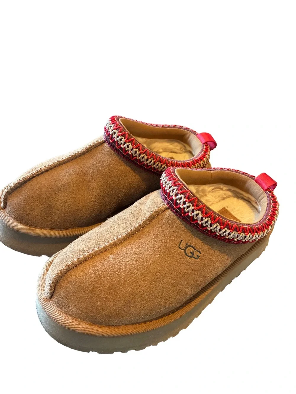 UGG Kids Tazz Platform Slippers Chestnut Suede Wool Lined Size 13K